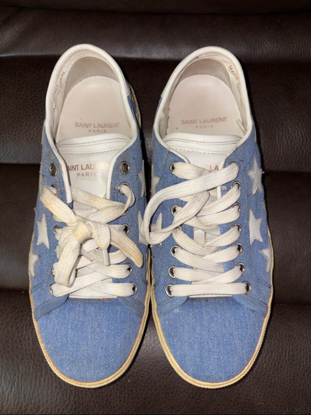 Saint Laurent Denim Blue Star Sneakers with White Stars